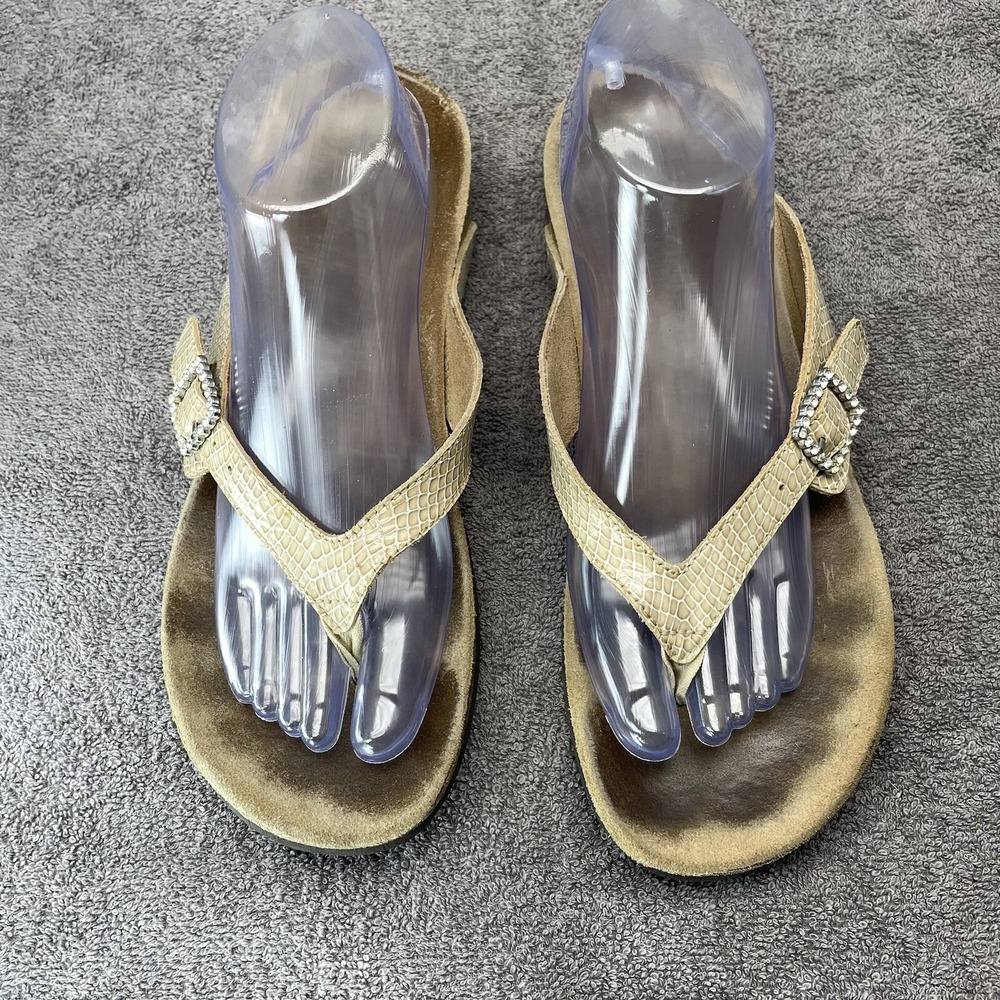 Vionic Isabeal Women's Size 10 Beige Orthaheel Leather Thong Sandals Comfort